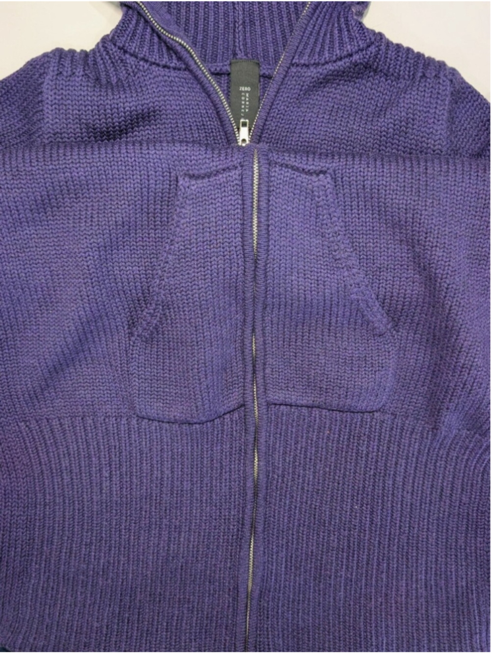 Zero + Maria Cornejo Merino Wool Hooded Zip Cardigan Purple Ruched S - Picture 16 of 16